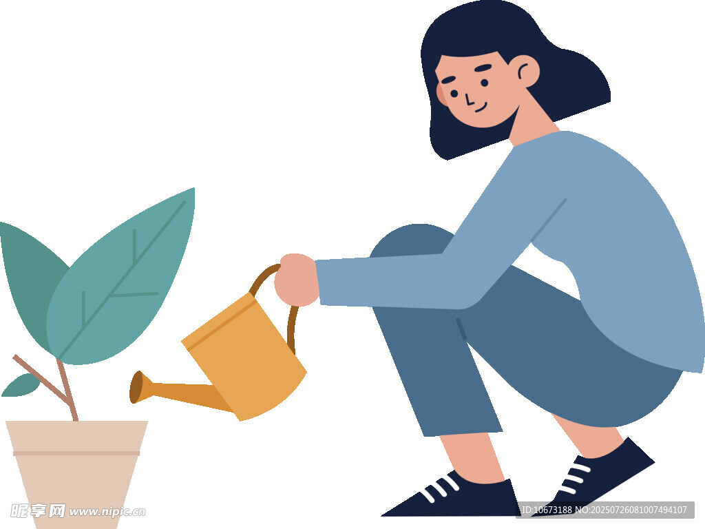 女子浇水呵护绿植