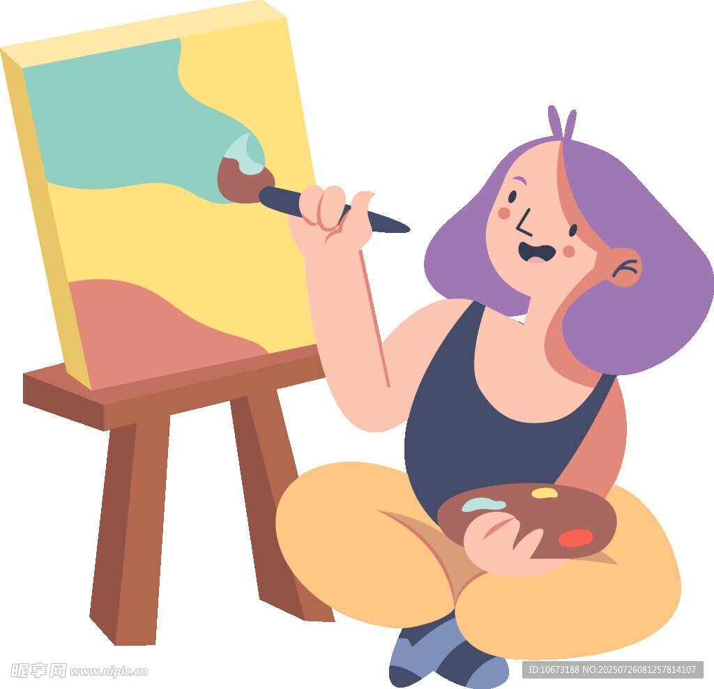 女孩专注作画