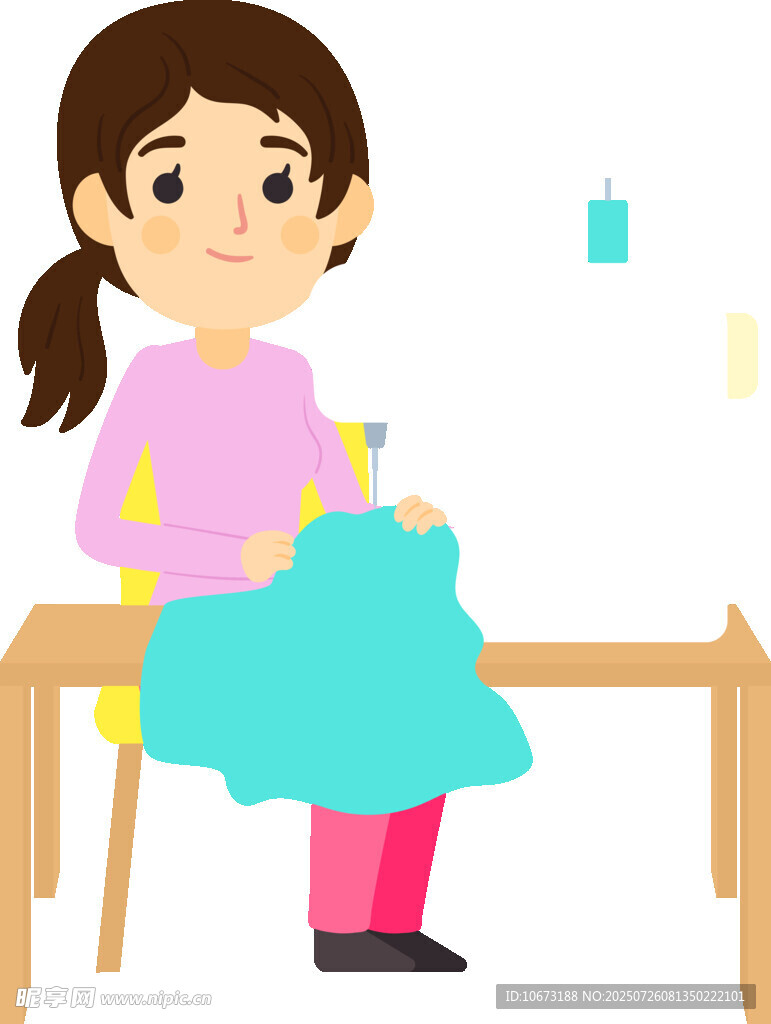 女孩专注于手工缝纫
