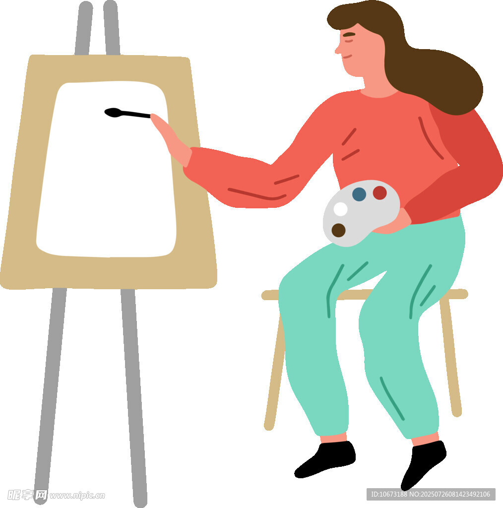 女子专注于画架前作画