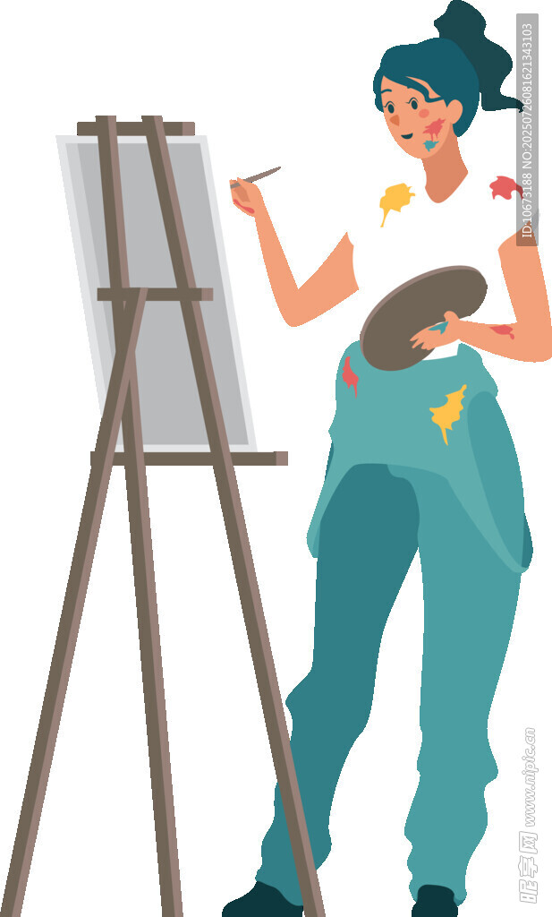 女画家专注作画瞬间