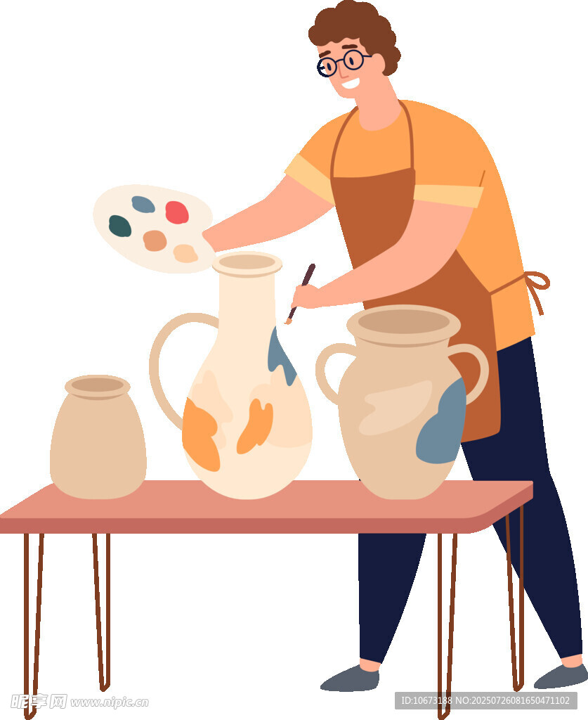 陶艺师专注创作陶瓷作品