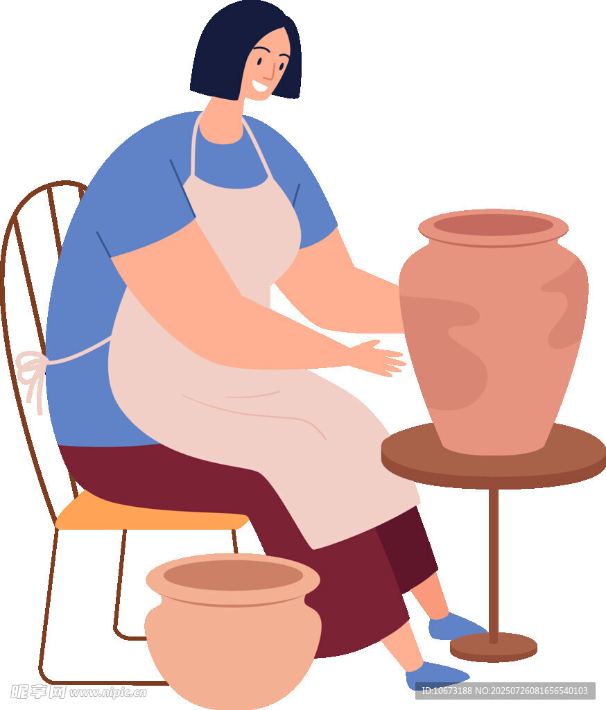 女子专注进行陶艺制作