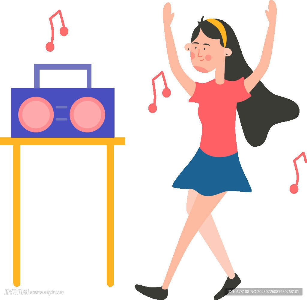 女孩随音乐欢快起舞