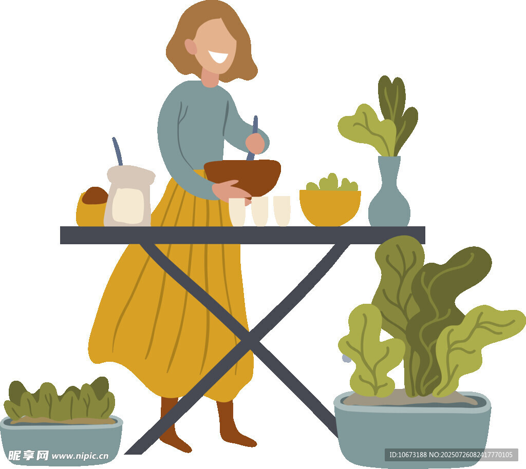 女子桌边专注制作美食