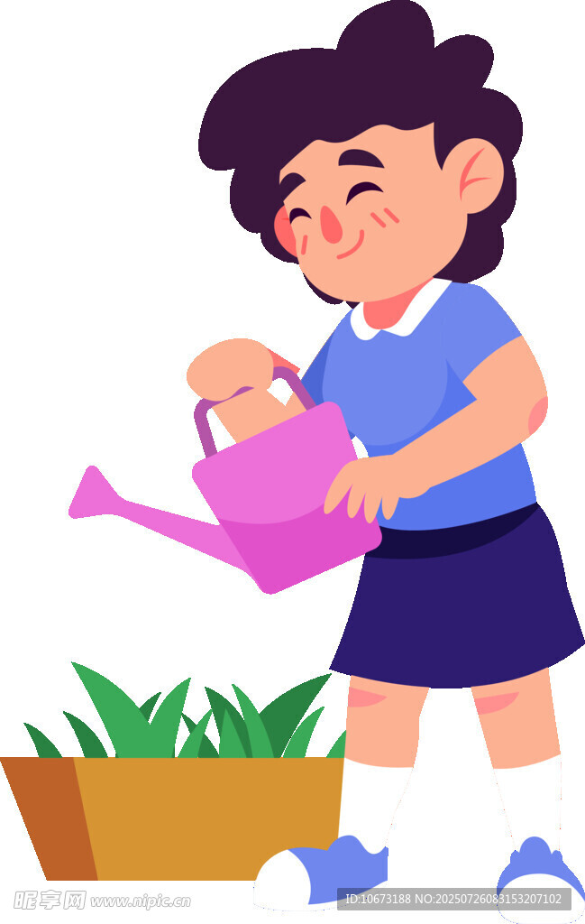 女孩浇水呵护绿植