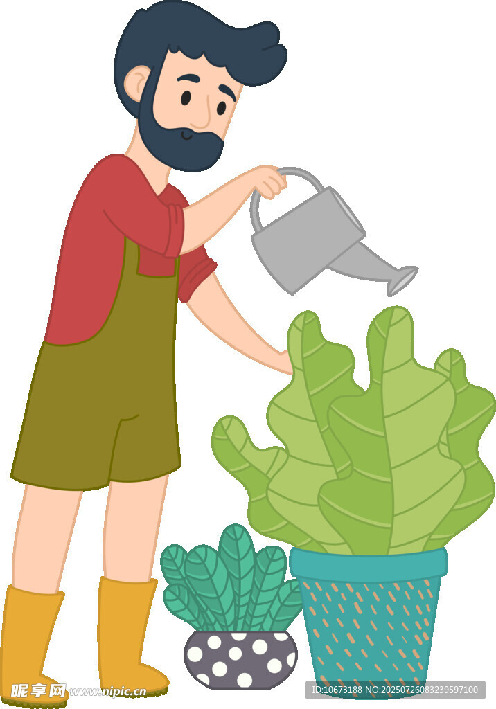 男子浇多肉植物