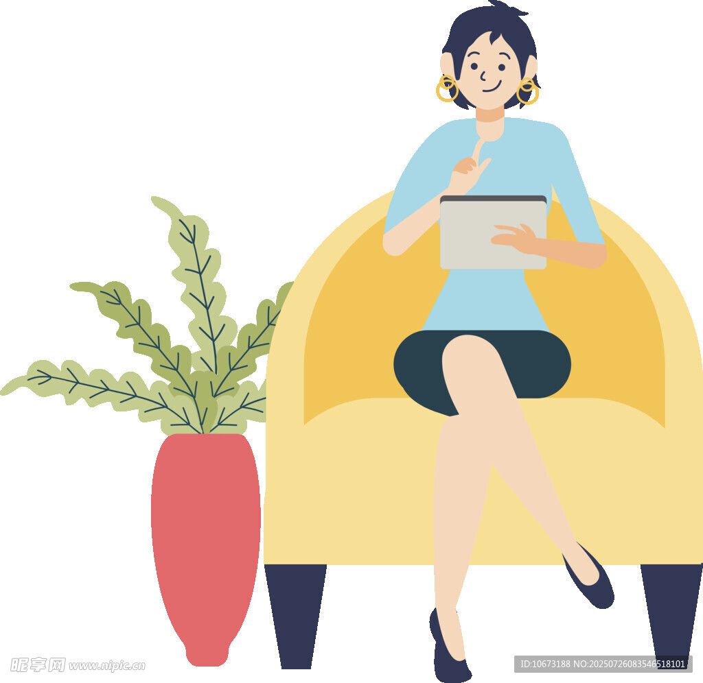 女子沙发上惬意使用平板电脑