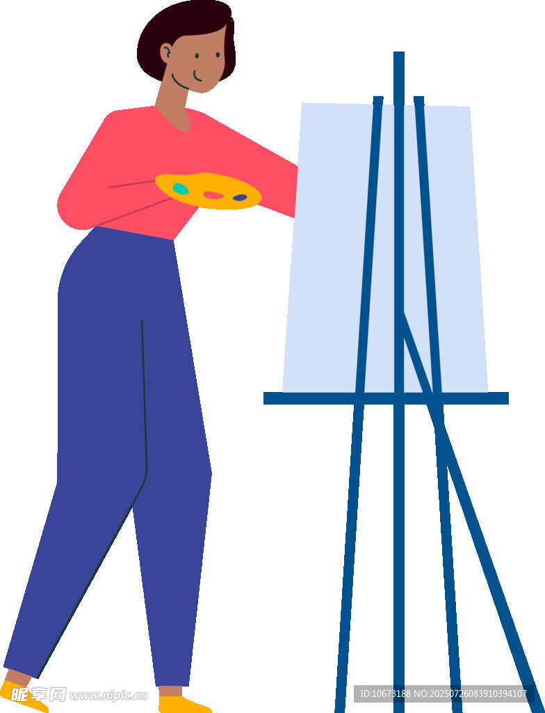 女性专注于画架前作画
