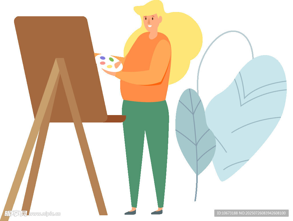 女子专注于画架前作画