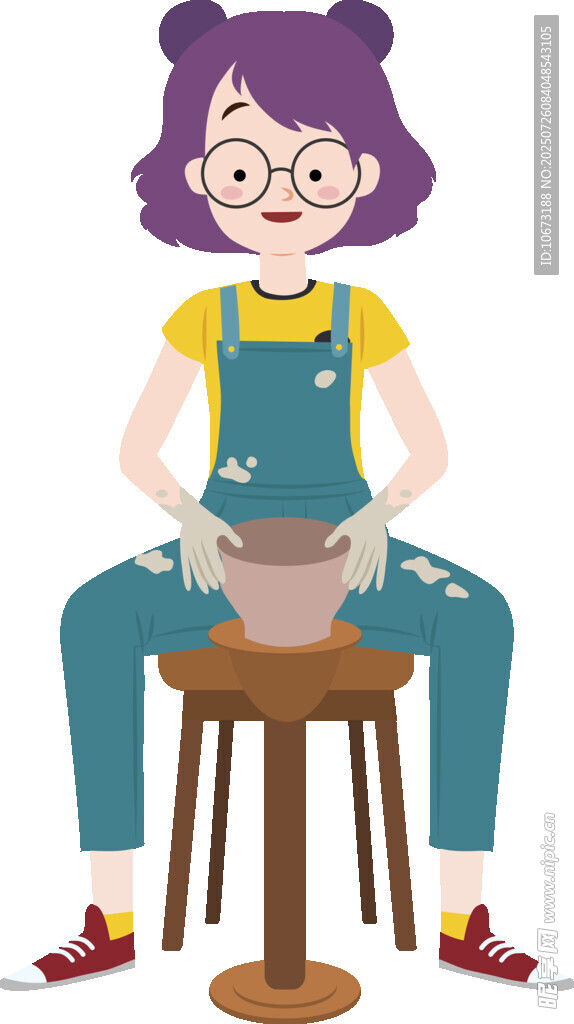 女孩专注陶艺制作