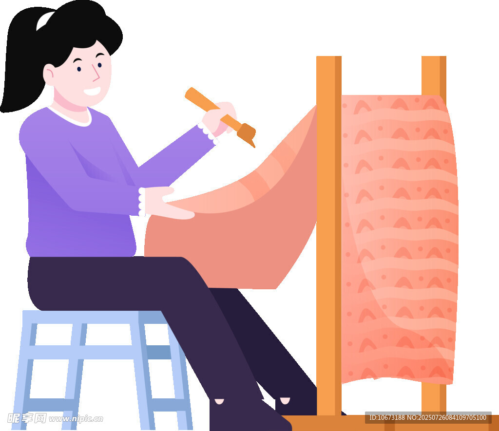 女子专注绘制大幅画作