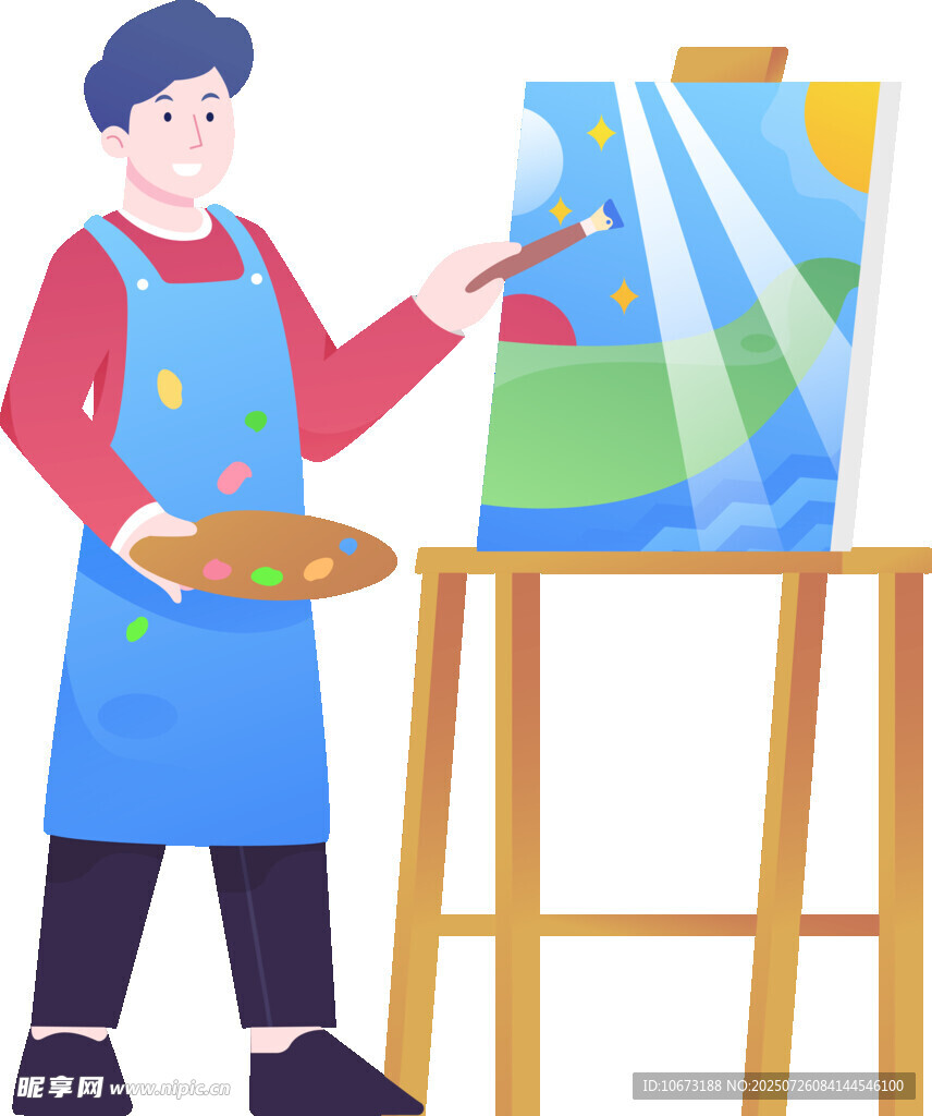 画家专注作画瞬间