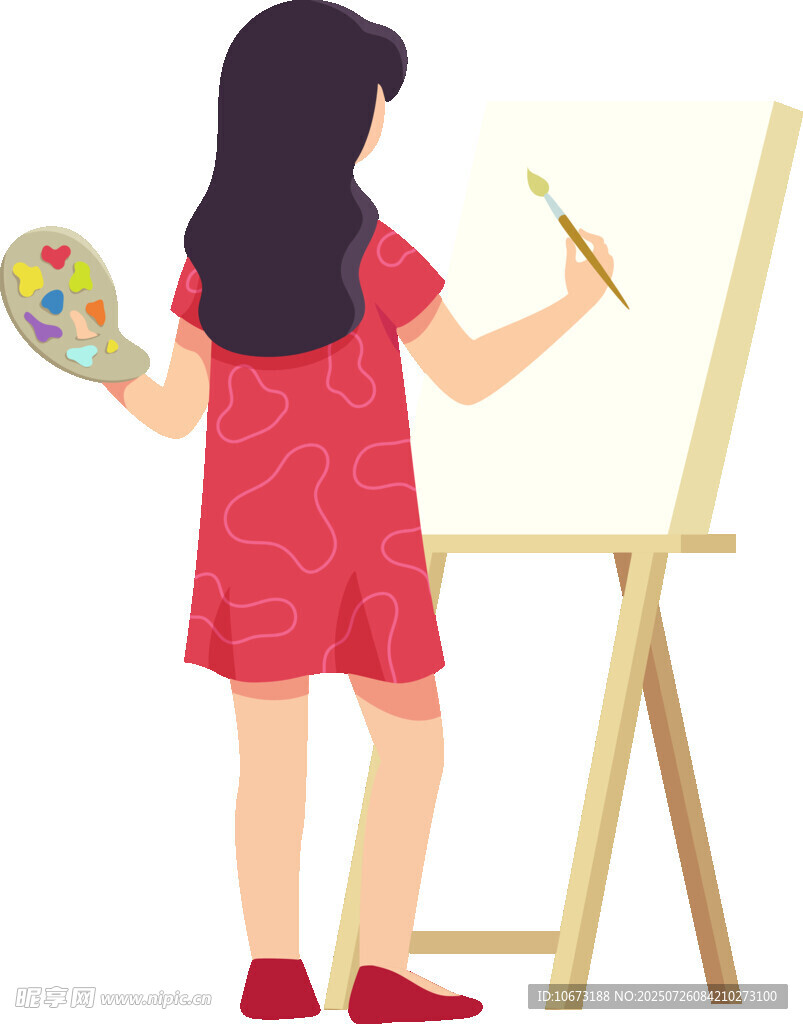 女孩专注于画架前作画