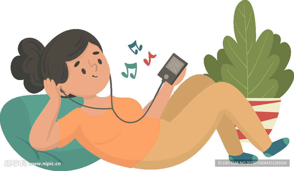 女子惬意躺卧听音乐
