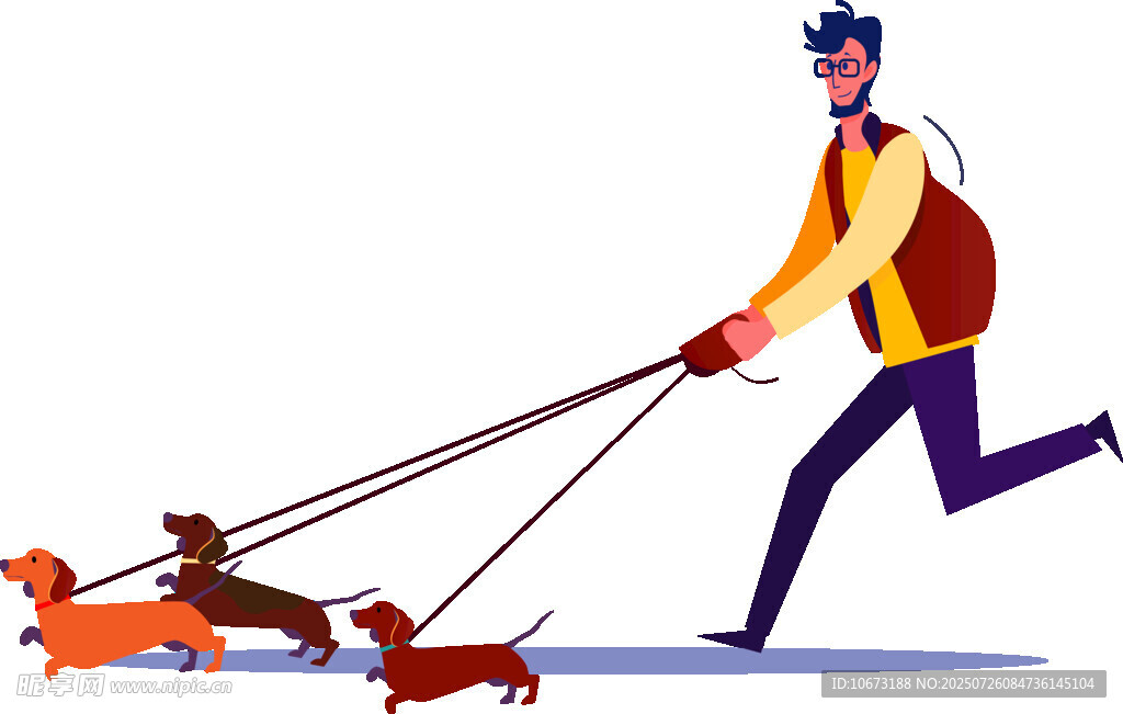 男子欢快遛多只宠物犬