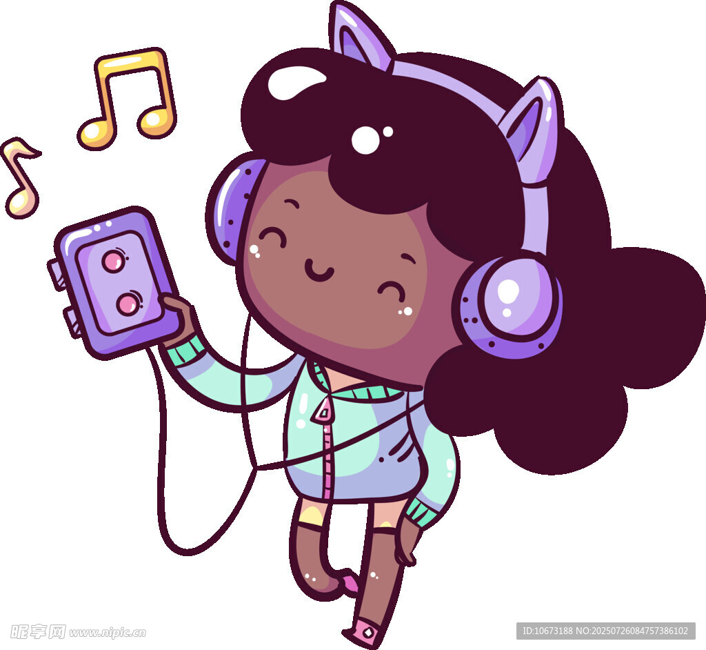 女孩戴耳机听音乐