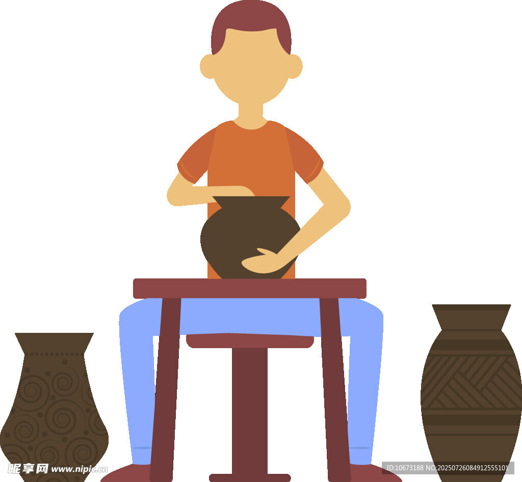 陶艺师专注制作陶罐