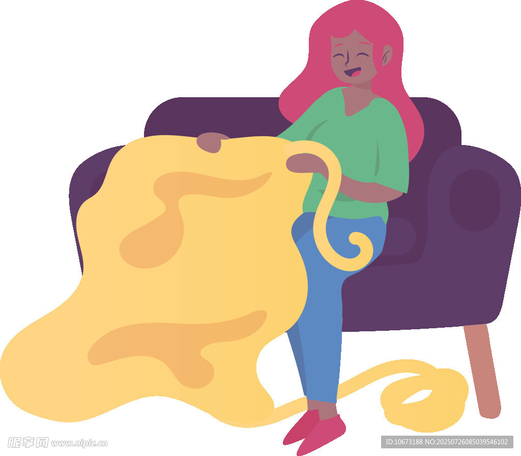 女子惬意编织黄色毛线团