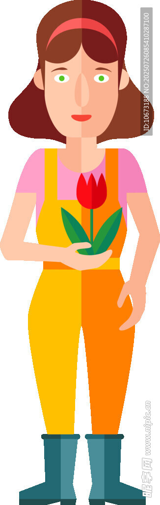手持花束的可爱女园丁