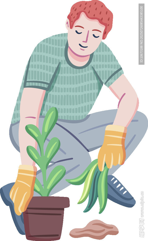 男子专注栽种绿植