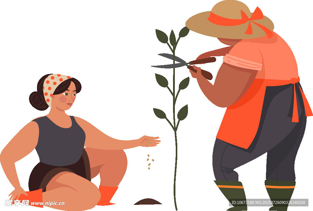 两人协作种植小树苗