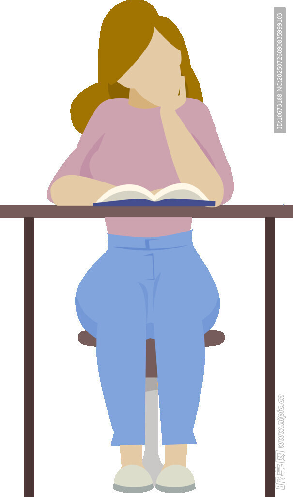 女孩桌边专注看书