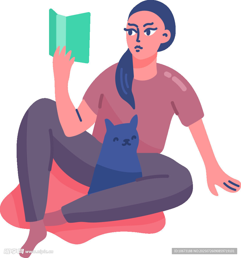 女孩惬意读书与怀中猫咪