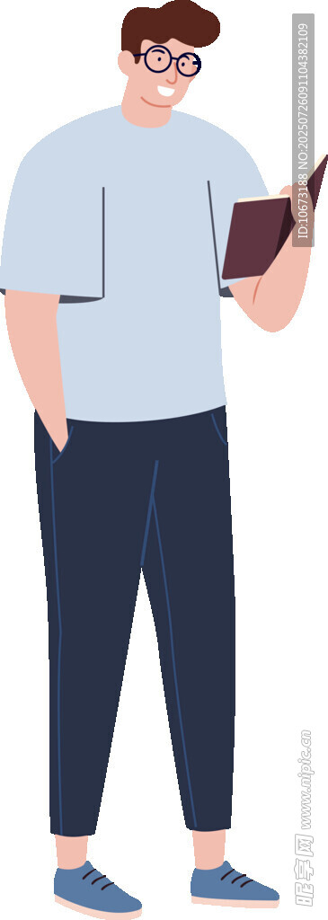 男子手持书本休闲站立