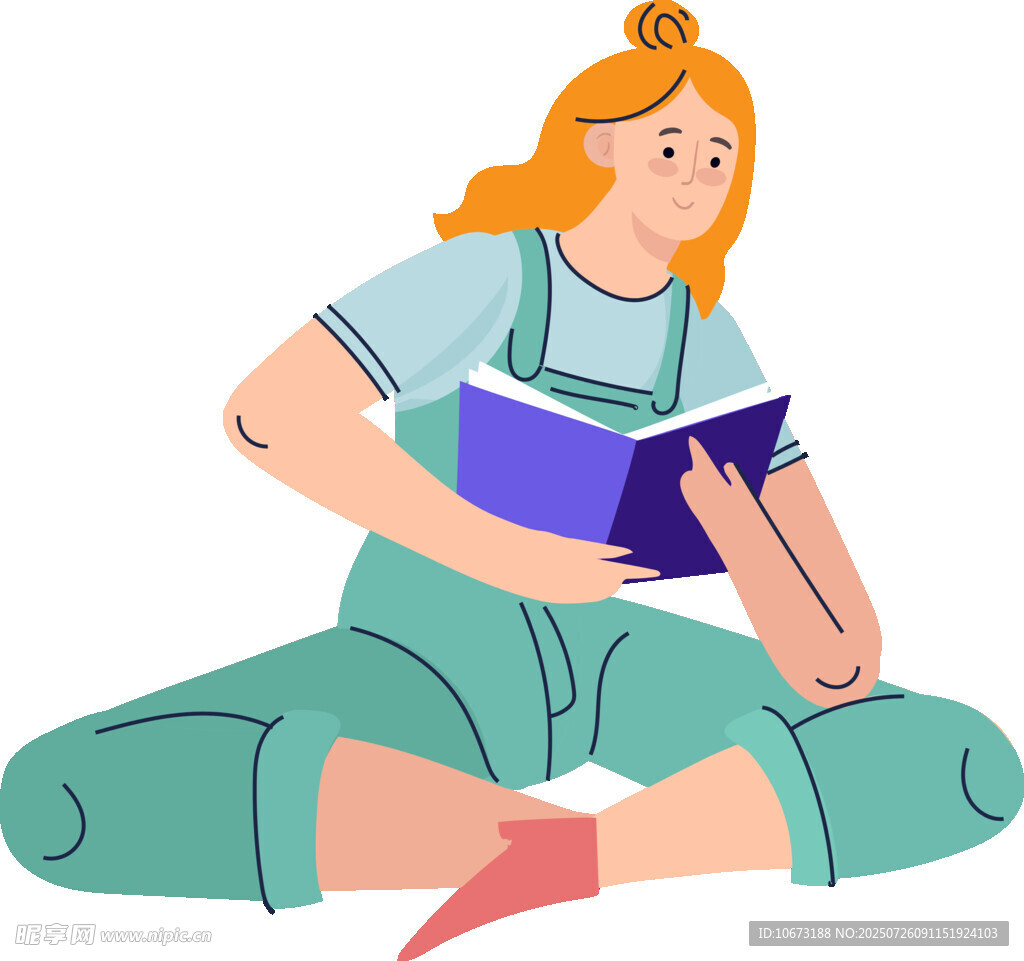 女孩惬意坐着阅读书籍