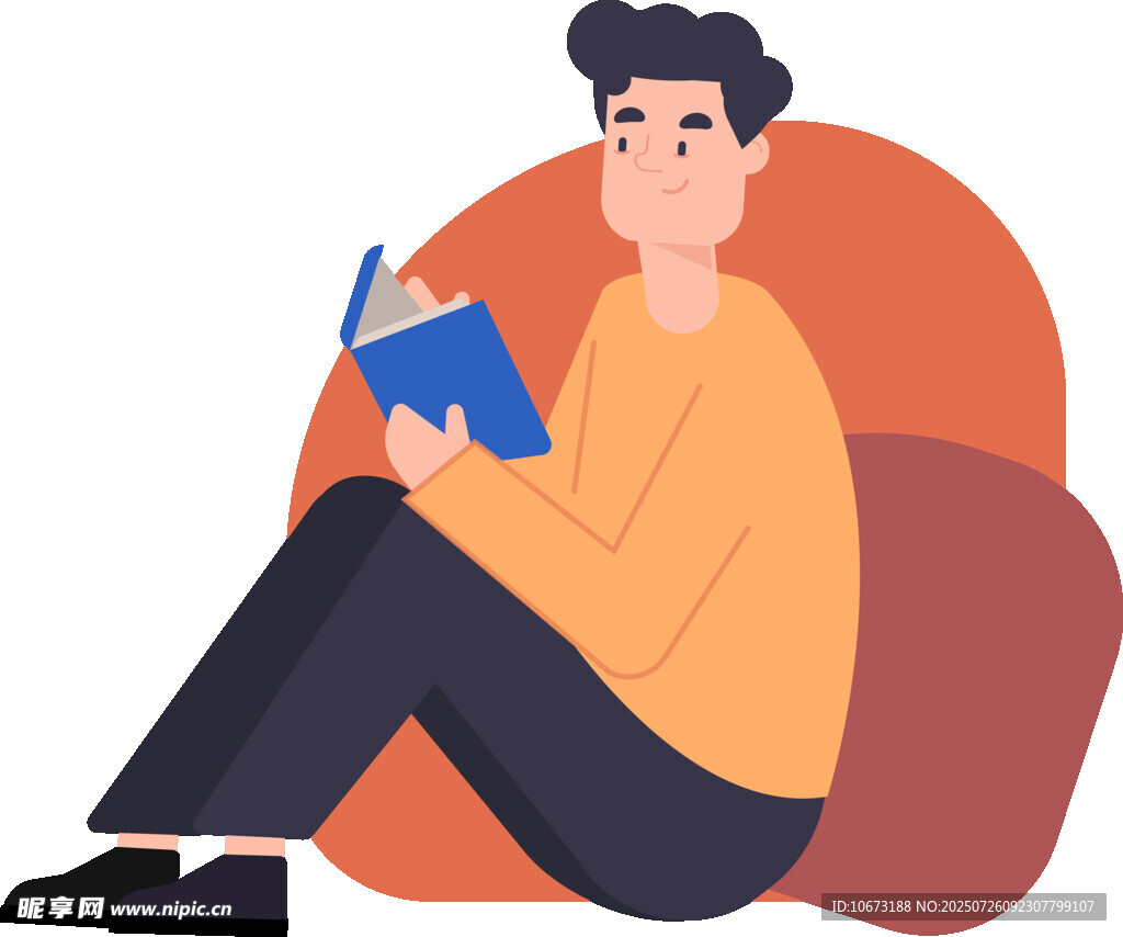 男子惬意坐着阅读书籍