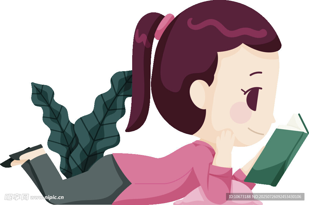 女孩惬意阅读绿植相伴
