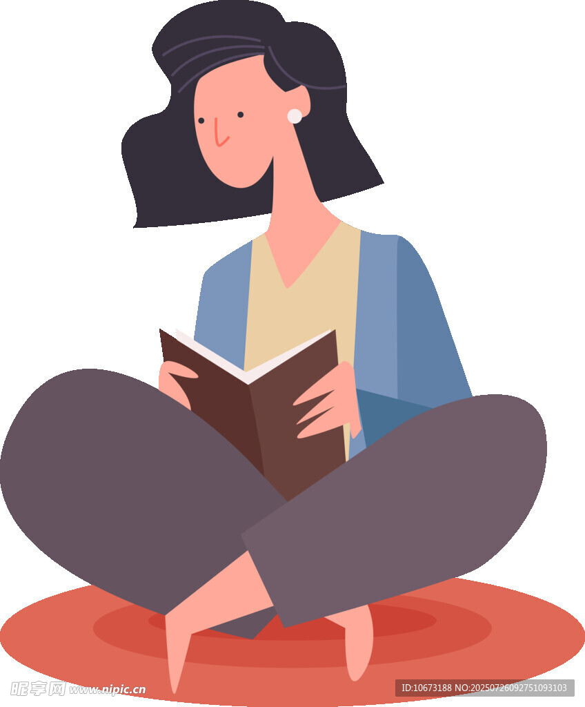 女孩盘腿专注阅读书籍