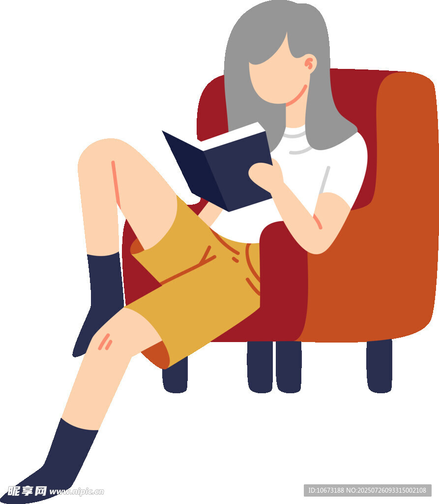 女孩惬意地在沙发上读书