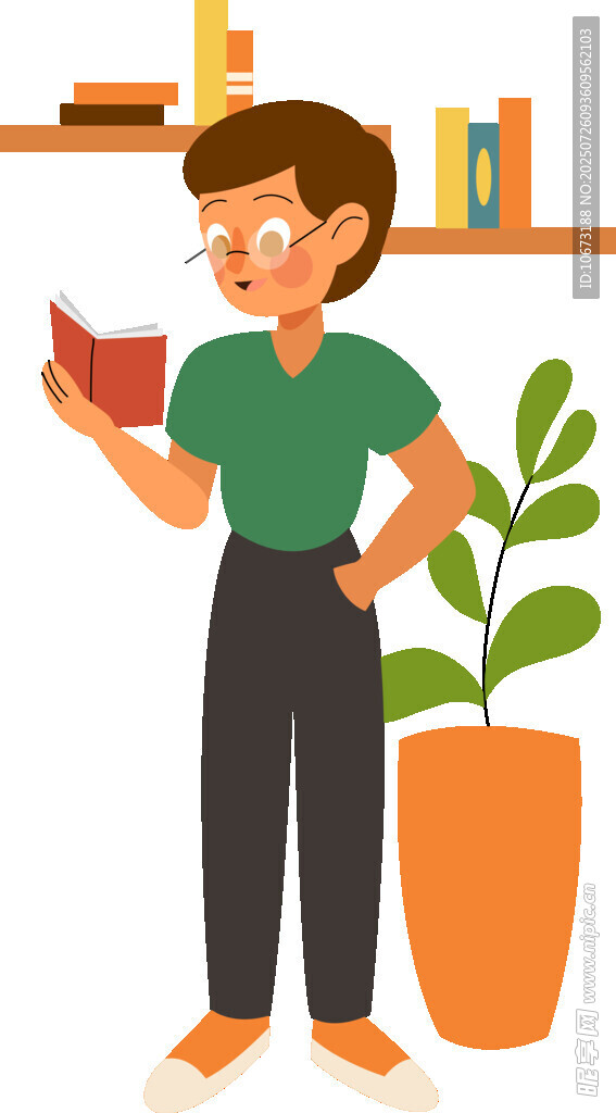 男子专注阅读绿植相伴