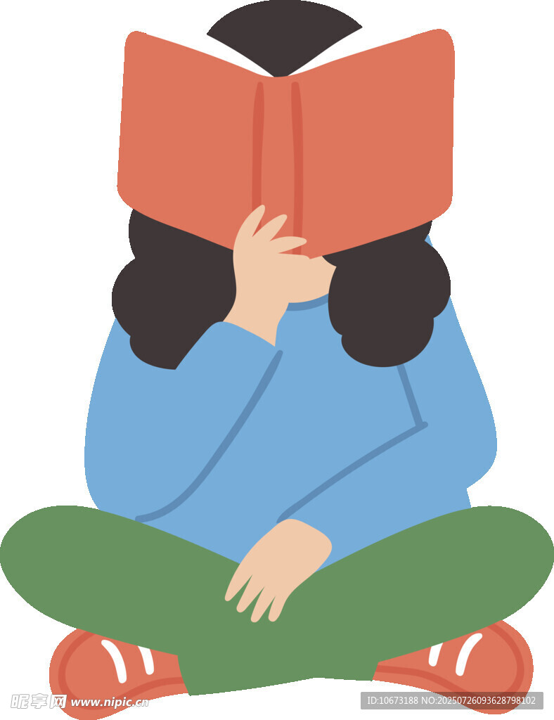 女孩席地而坐专注读书