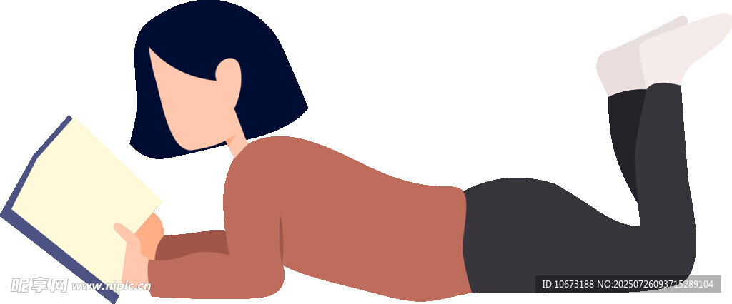 女孩惬意地躺着看书