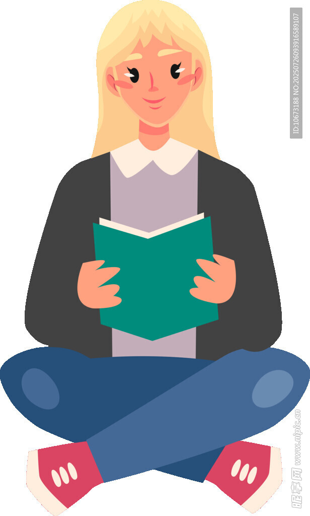 女孩盘腿坐着专注读书