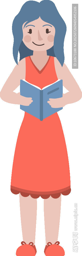 红衣女孩捧书阅读