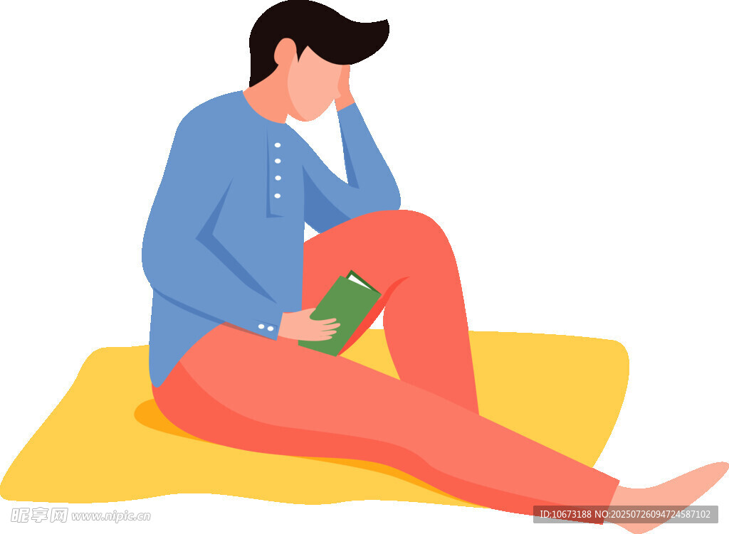 男子席地而坐阅读书籍