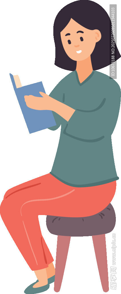 女子坐凳专注阅读书籍