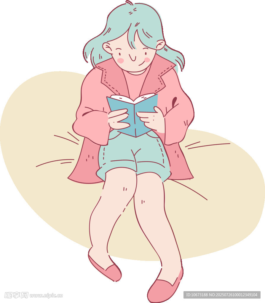 女孩惬意地躺着看书