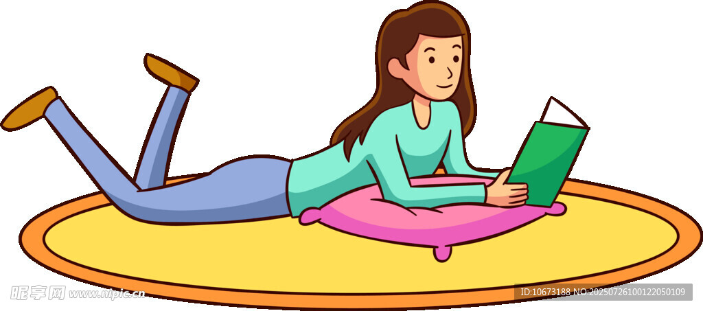 女孩惬意地躺着阅读书籍