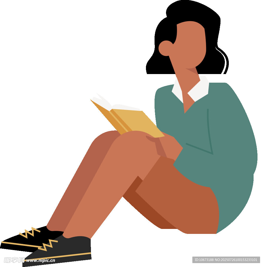 女孩坐着专注阅读书籍