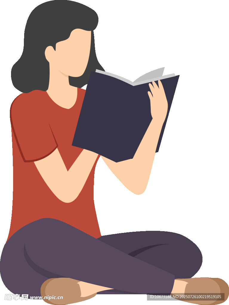 女孩盘腿专注阅读书籍