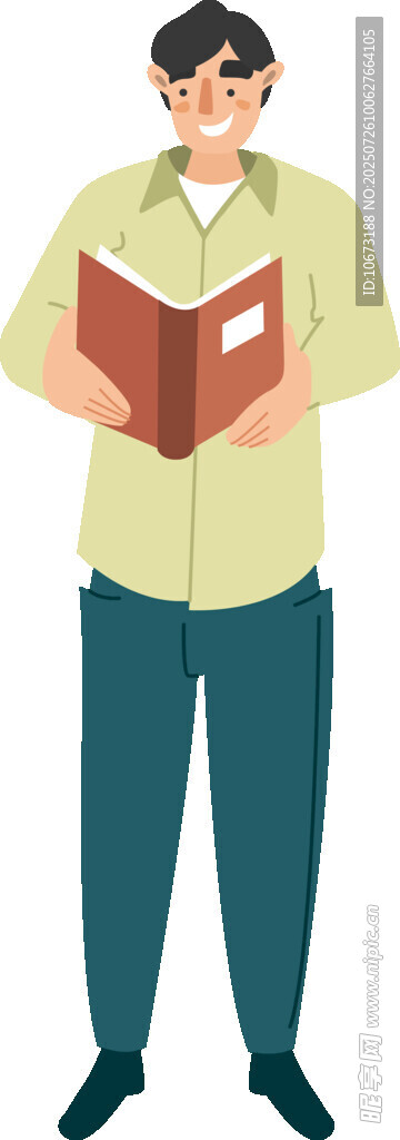 男子手持书本阅读形象