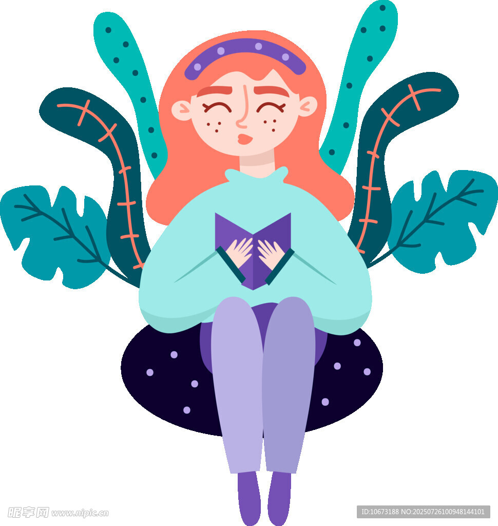 女孩惬意阅读绿植环绕