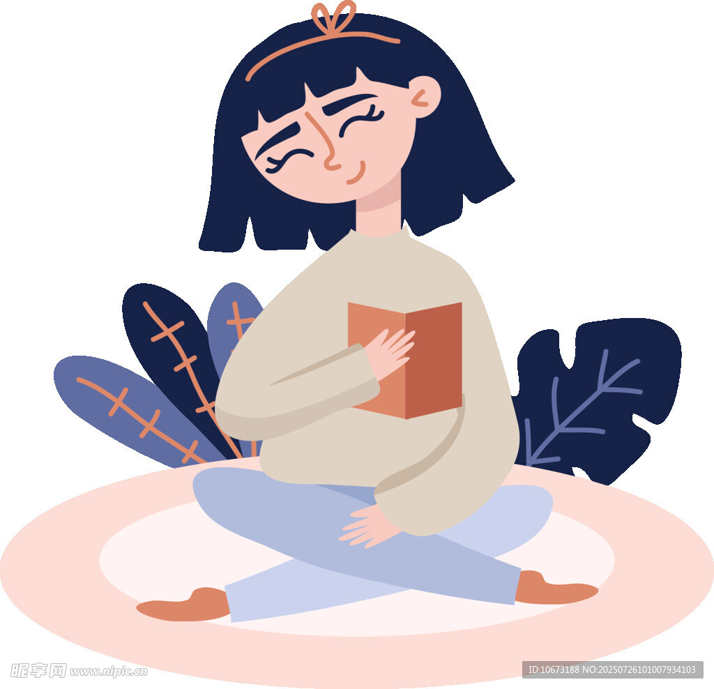 女孩盘腿坐着专注看书