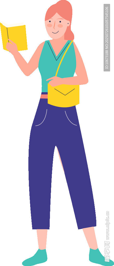 活力女孩手持书本与包