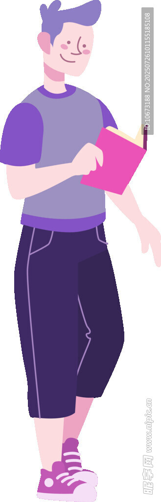 男孩手持书本开心行走